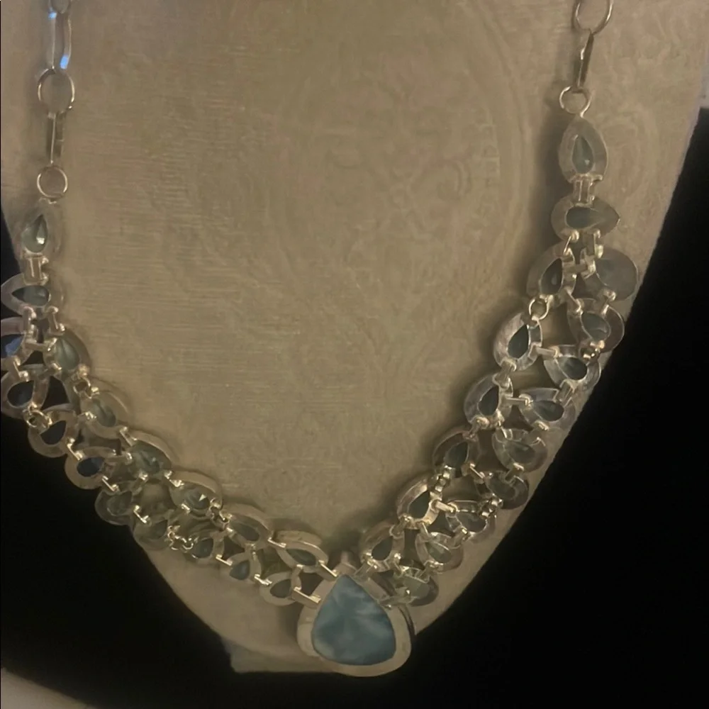 Price Drop Statement pc Larimar Large Stone Blue Topaz Elegant with .925 - Picture 8 of 8